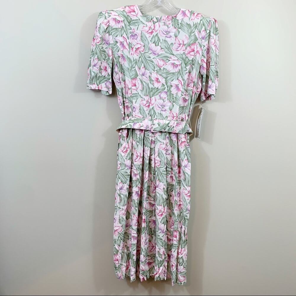 Vintage Floral Midi Pink/Green Short Sleeve Dress